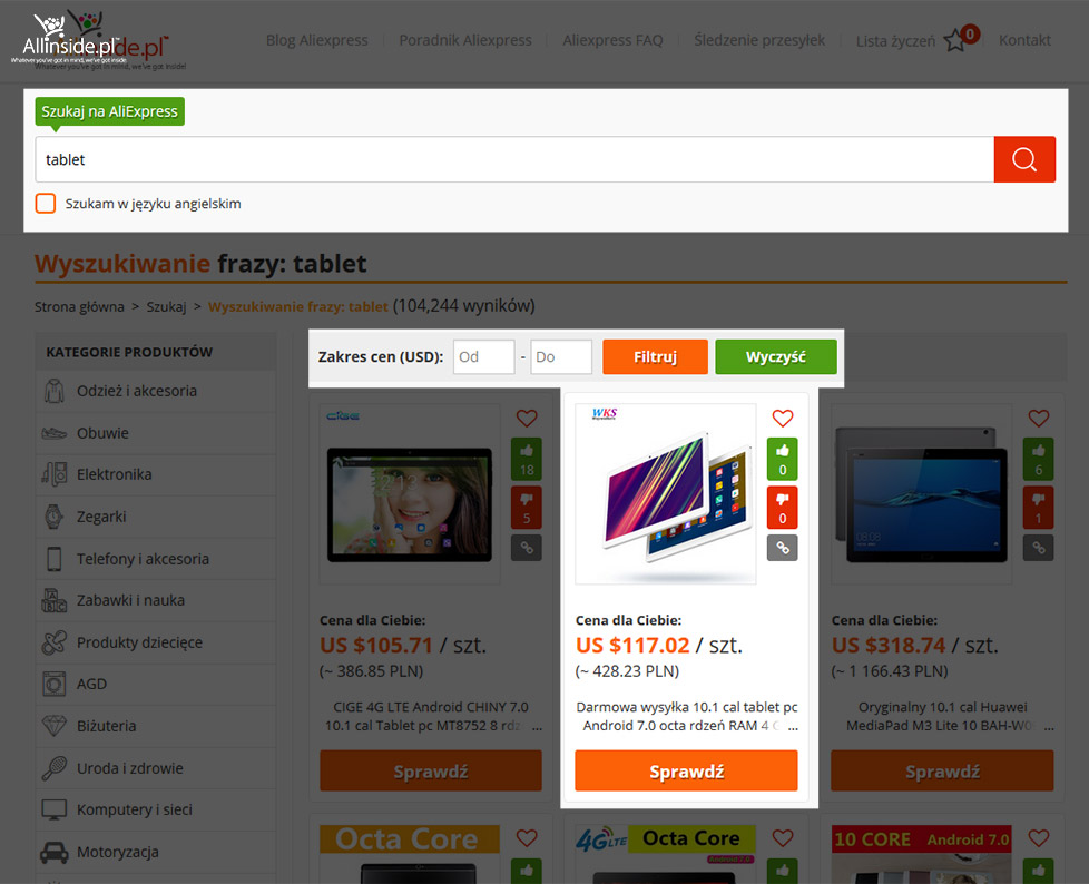 Jak szukać produktów na Aliexpress